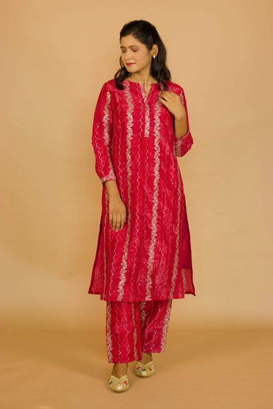 Magenta Embroirdered Noor Kurta set