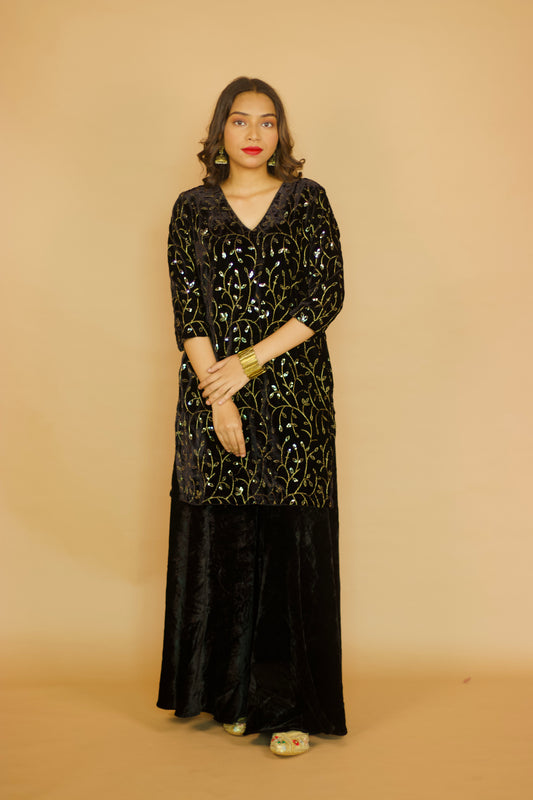 Black Zardosi embroidery velvet Sarara Set