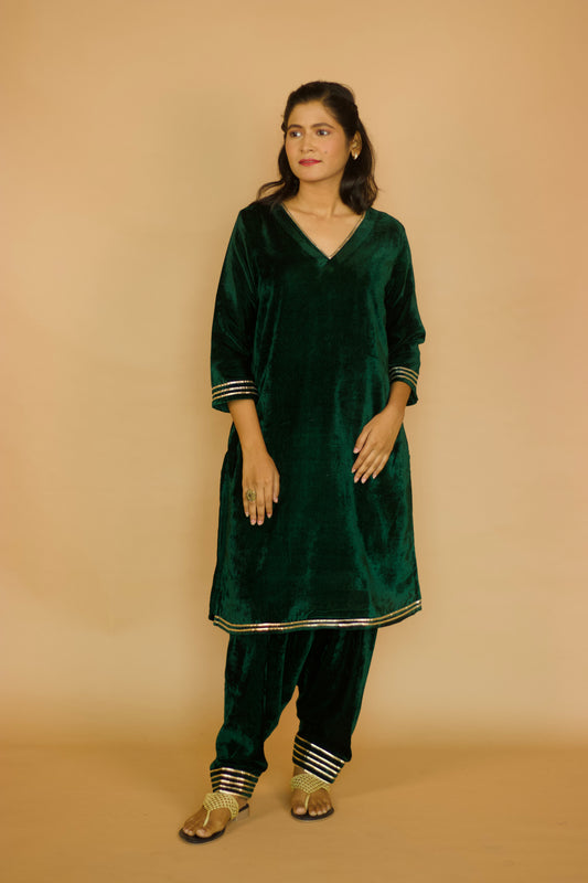 Green Velvet salwar kurta set