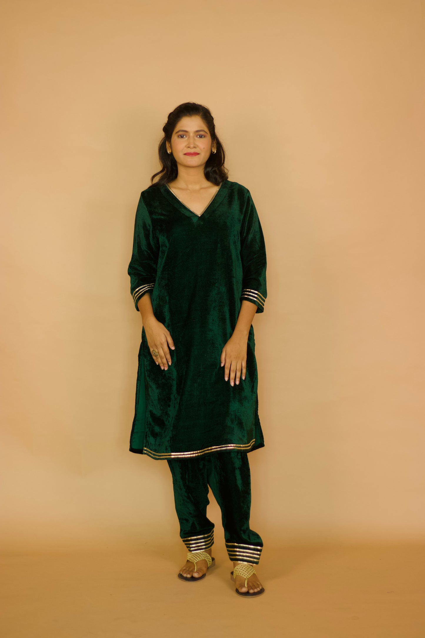 Green Velvet salwar kurta set