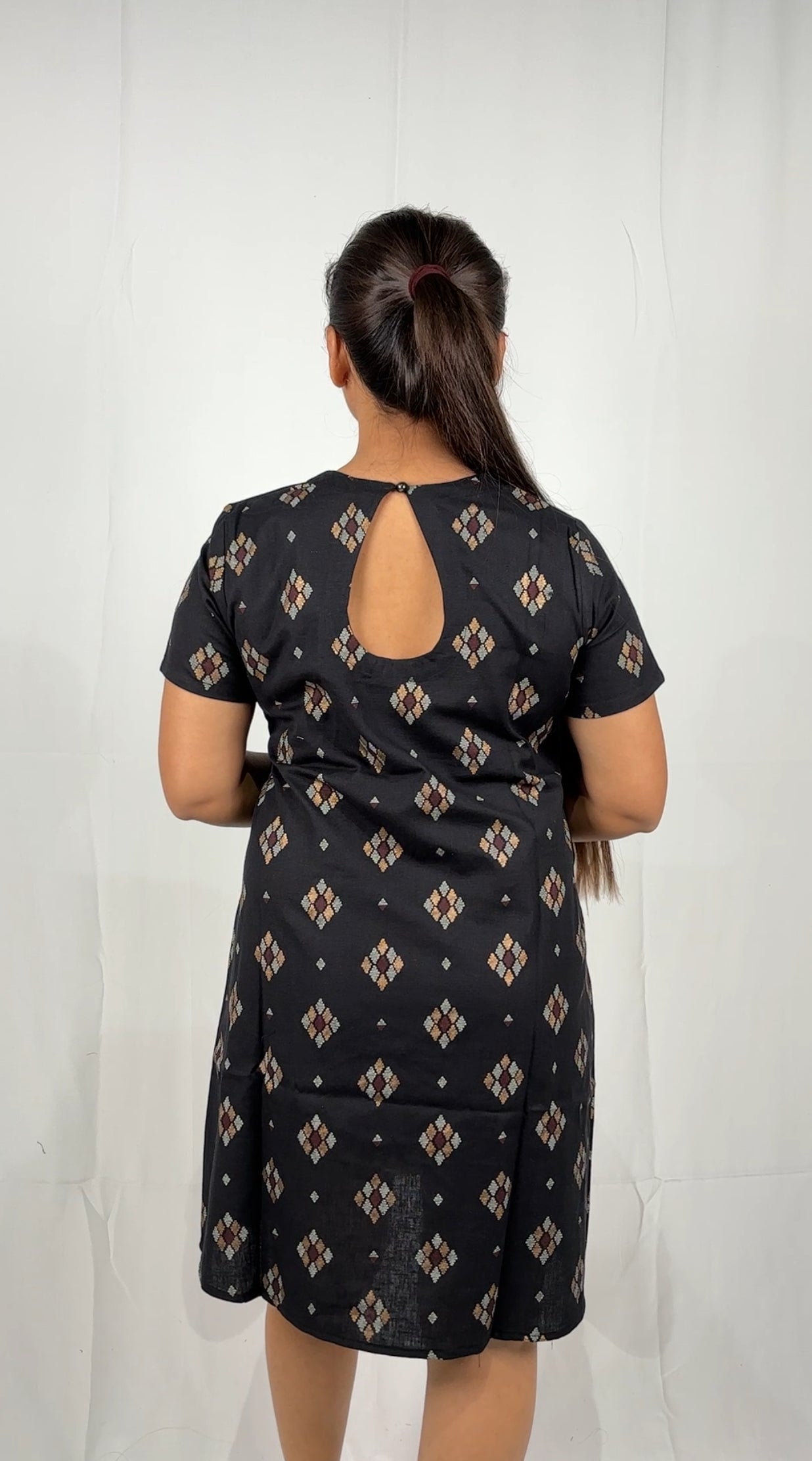Black Printed Keyhole Dress