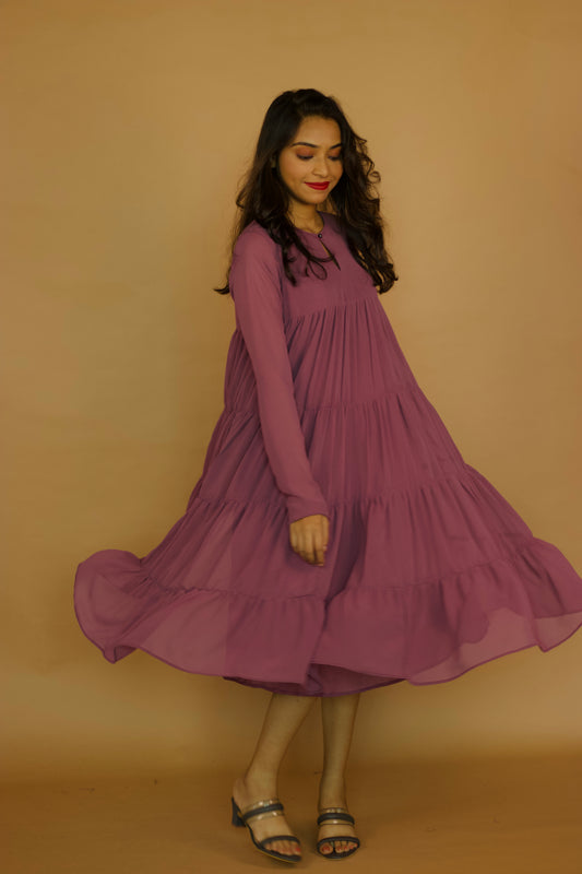 Mauve georgette Tiered Maxi Dress