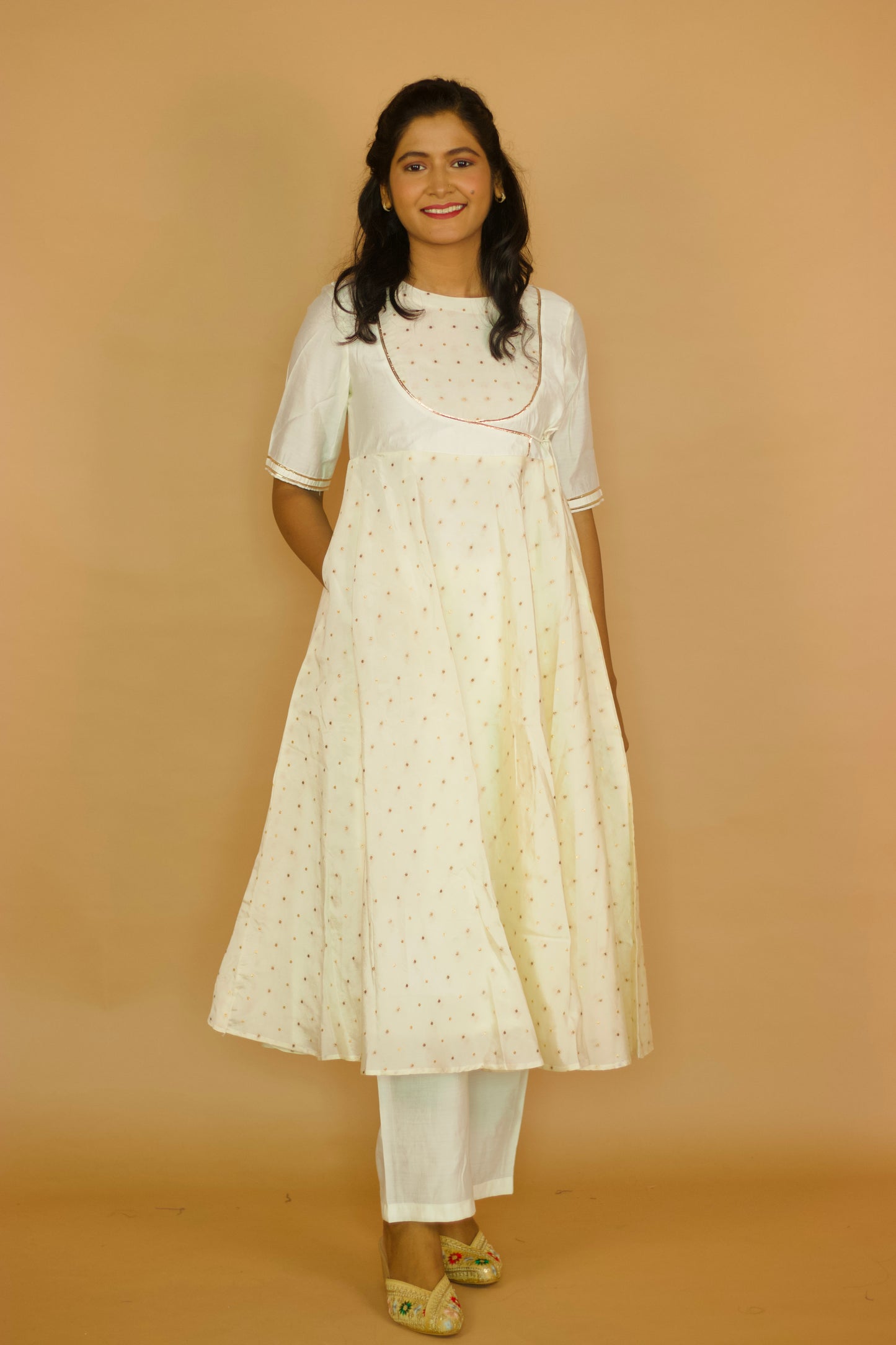 Ivory Butti angrakha kurti Set