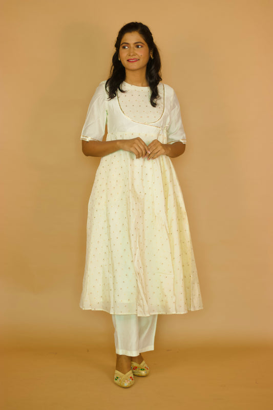 Ivory Butti angrakha kurti Set