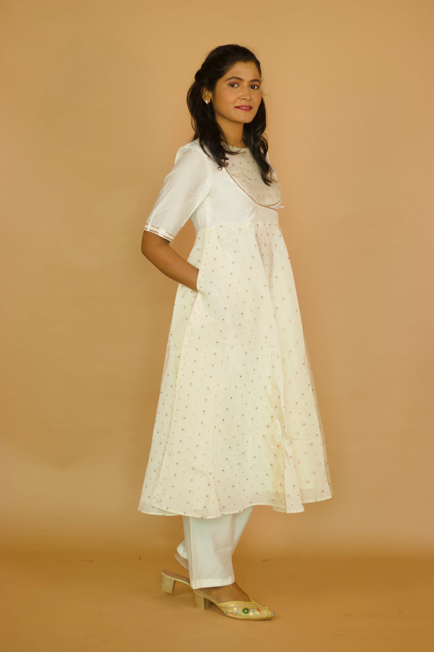 Ivory Butti angrakha kurti Set