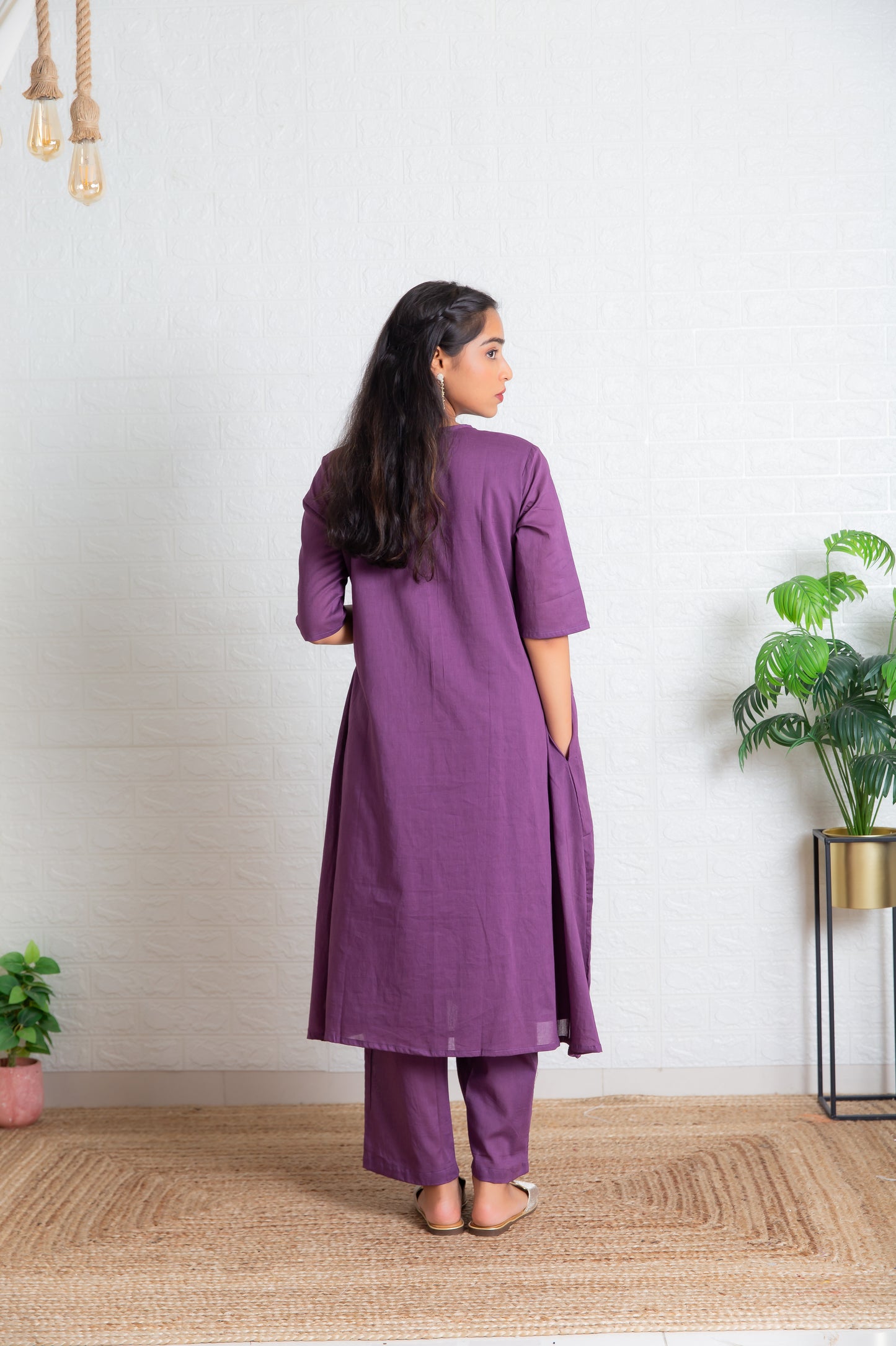 Mauve Mul Pleated kurta Set