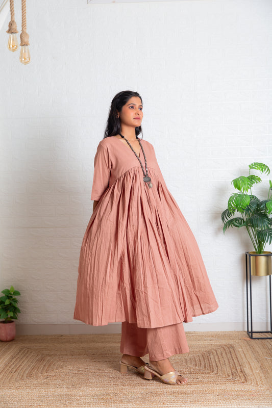 Blush Pink Mul Gathered Kurta set