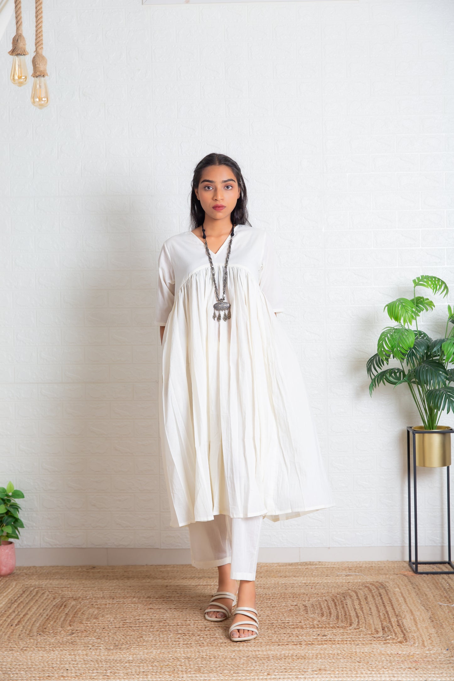 Ivory Mul Gathered Kurta set