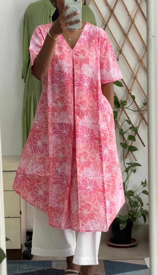 Abstract Pink Rojana Kurta set