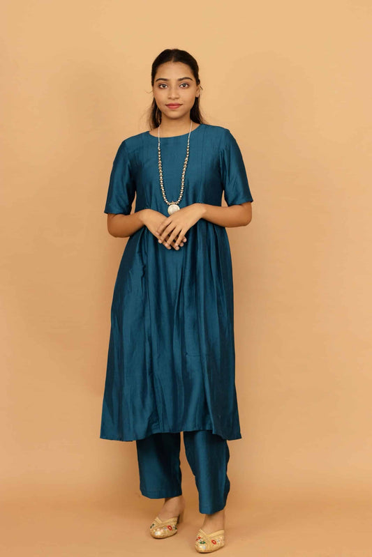 Teal Dobby Chanderi Khawab Kurta set