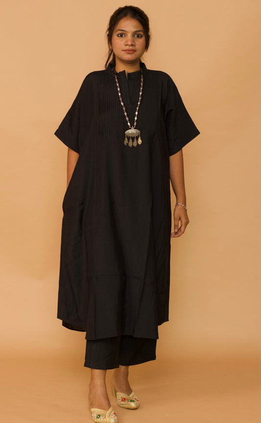 Black Chanderi Kaftan Pleated Kurta set