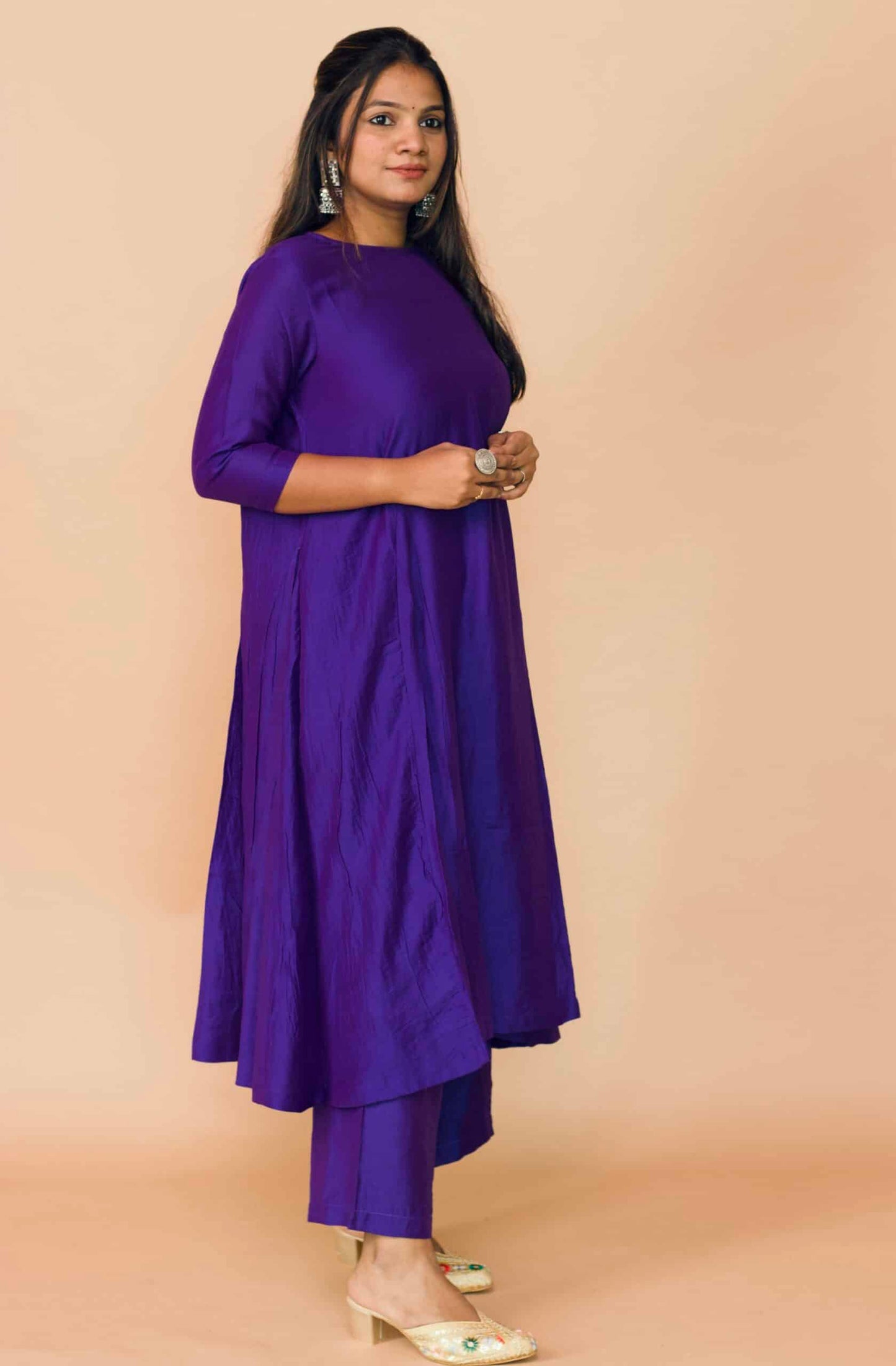 Mauve Chanderi Kali Kurta Set