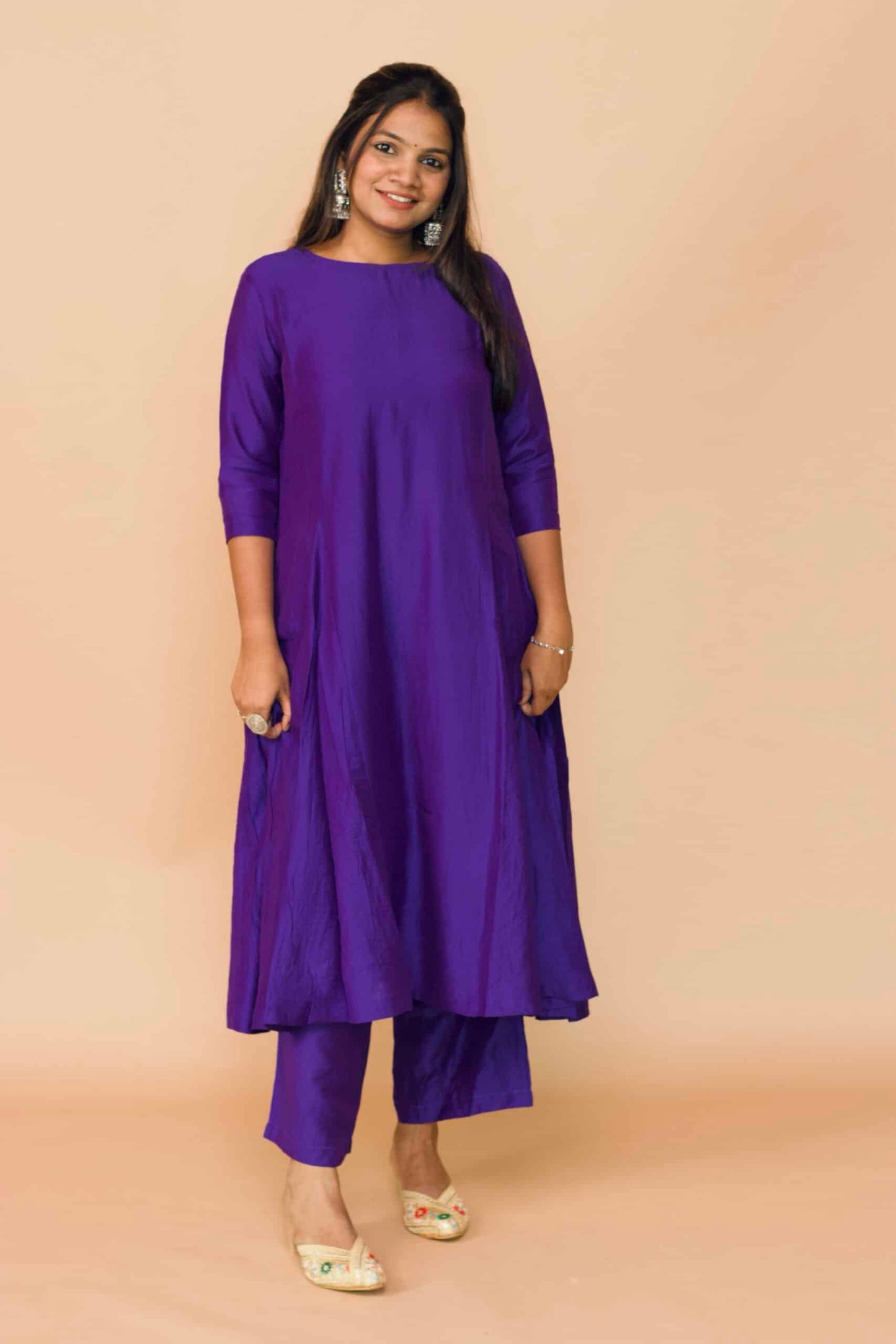 Mauve Chanderi Kali Kurta Set