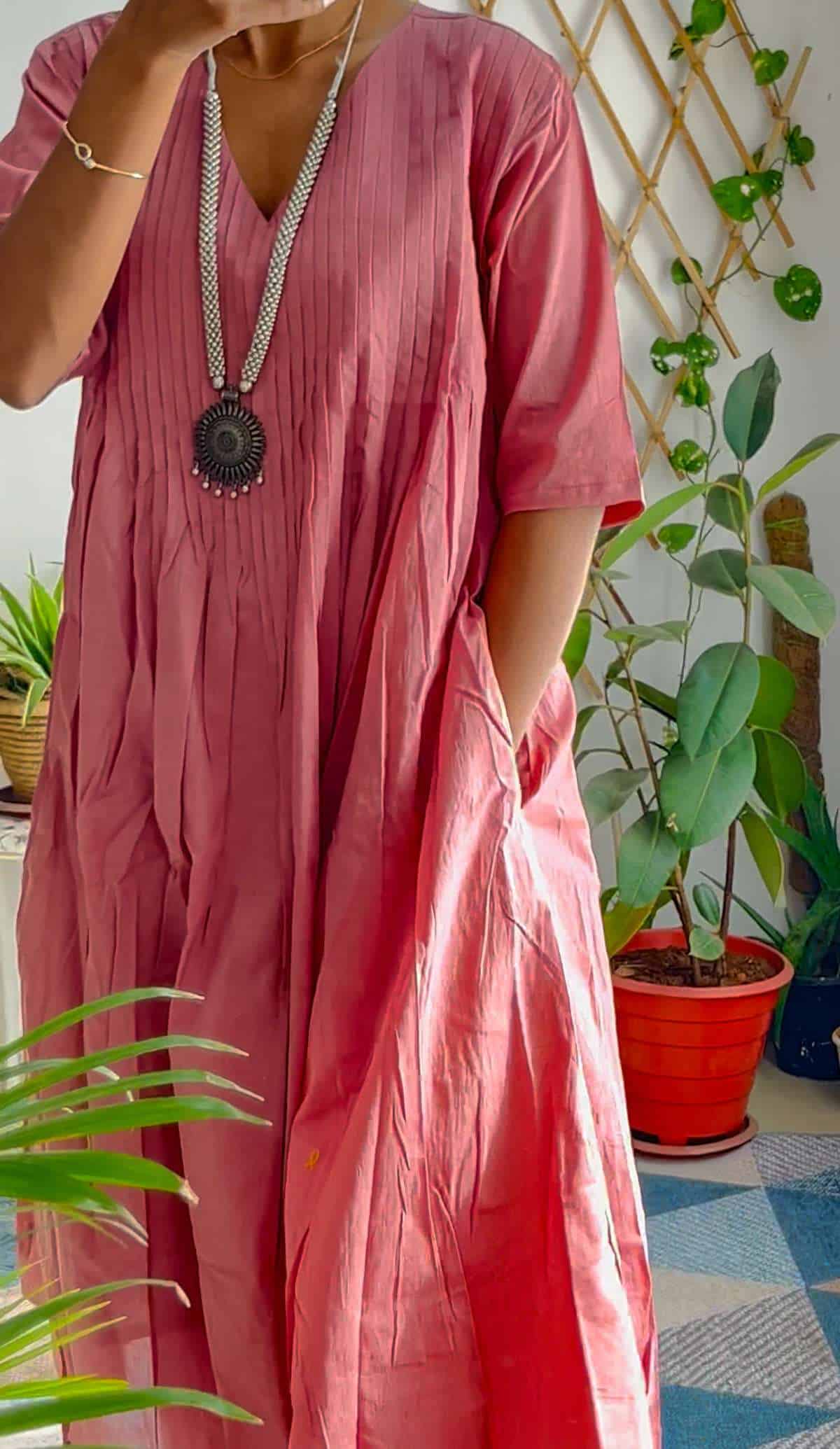 Mauve Mul Pleated kurta Set